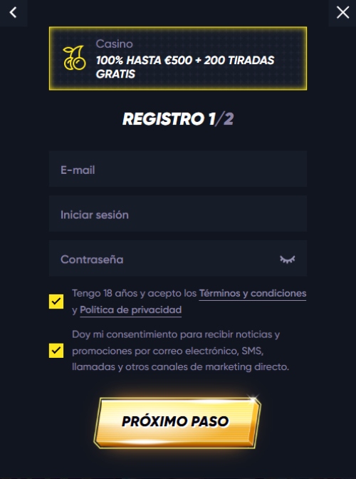 2. Rellena el formulario de registro