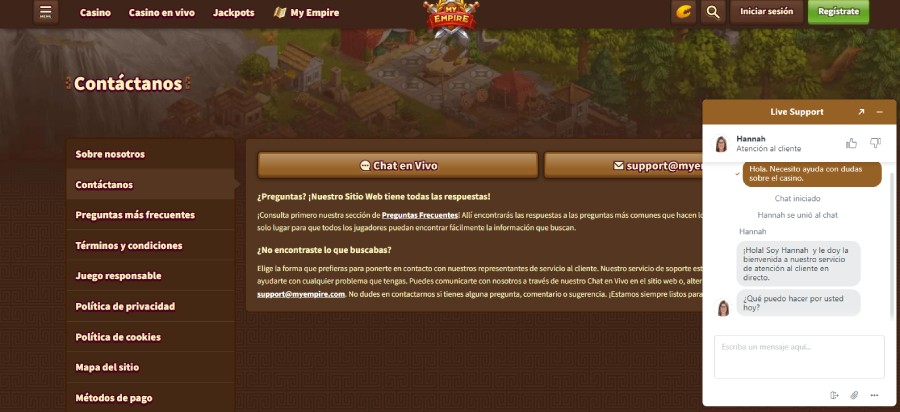 Opiniones de la atención al cliente en MyEmpire casino