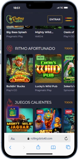 Interfaz móvil Rolling Slots