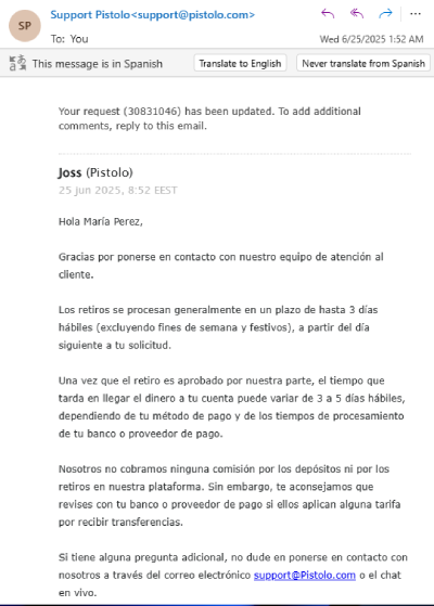 Correo electrónico de Pistolo Casino