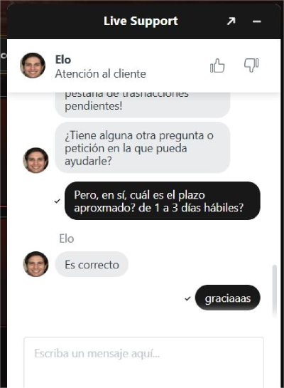 Captura de pantalla de chat en vivo Legiano Casino