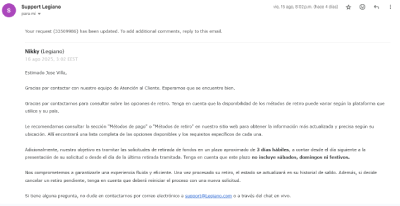 Email de support Legiano