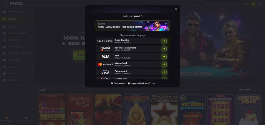 Primer depósito en un casino