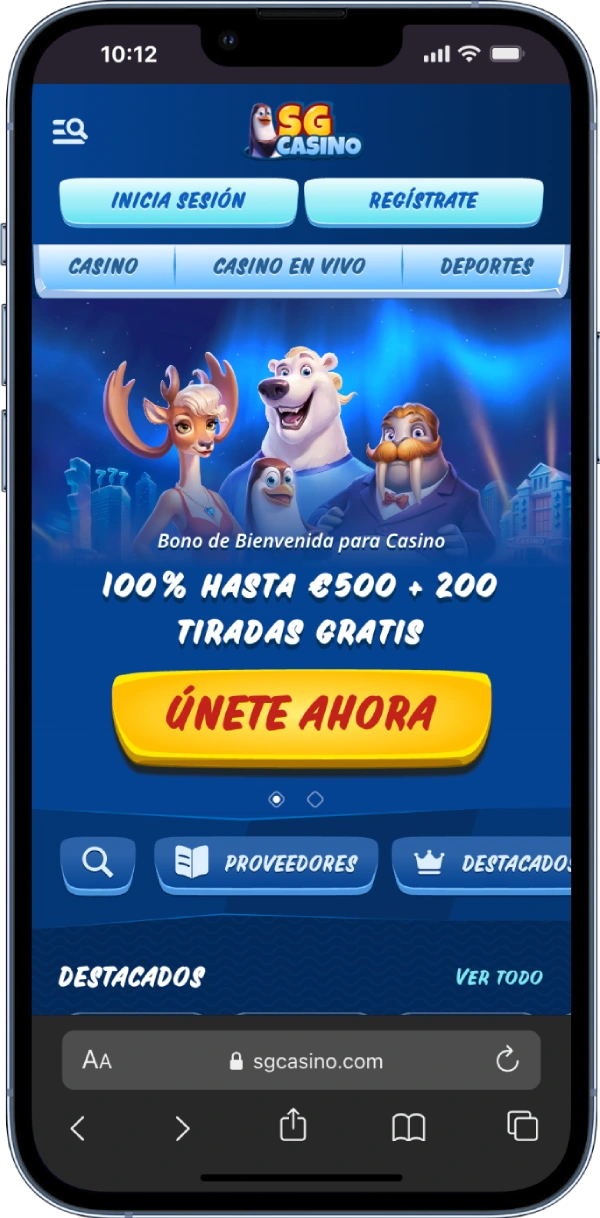 Interfaz móvil de SG Casino
