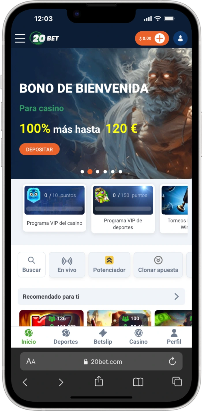 Interfaz móvil_20bet Casino