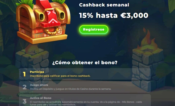 cashback con depósito mínimo de 10€