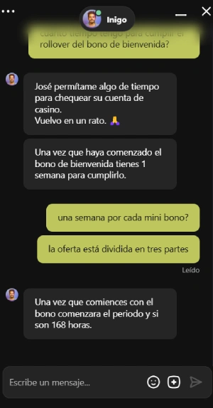 Live chat en VinciSpin