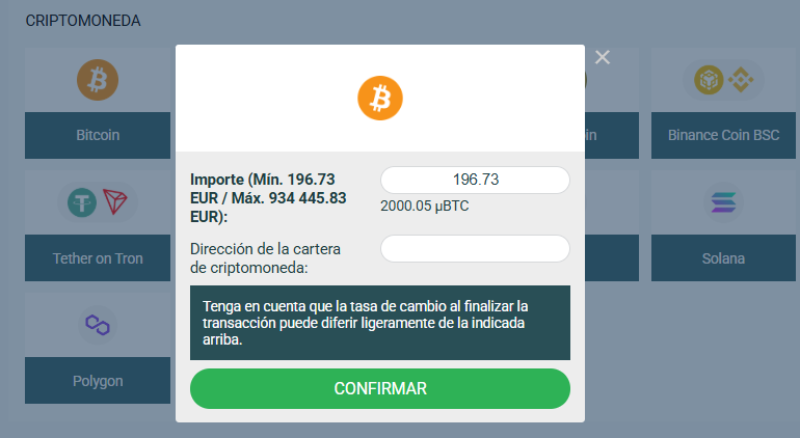 Realizar un retiro instantáneo en un casino cripto paso4