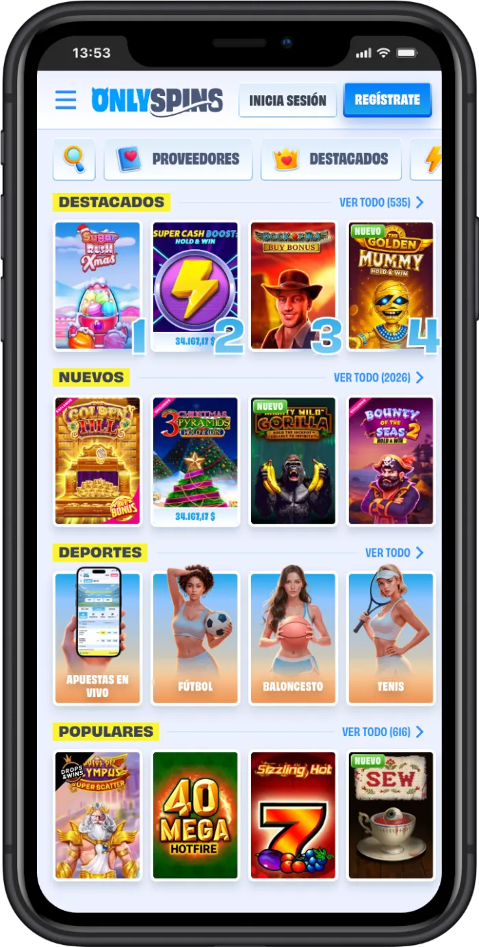 App móvil OnlySpins en iPhone