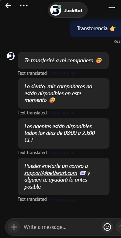 servicio cliente betbeast